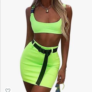 Lime Green Two Piece Skirt Set